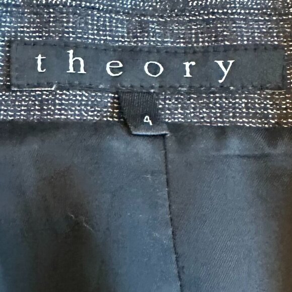 Theory Button-Down Blazer Jacket Black Grey Pockets Fitted Wool Size 4 Women's - Picture 12 of 12